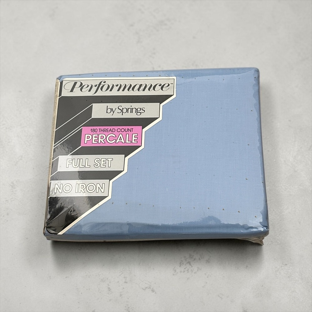 Vintage Springs Performance Blue Percale Full Sheet Set 180 TC Cotton Blend READ